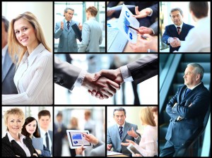 Collage with businesspeople working together